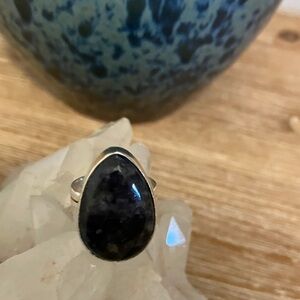 Natural pietersite gemstone Silver  Teardrop Ring